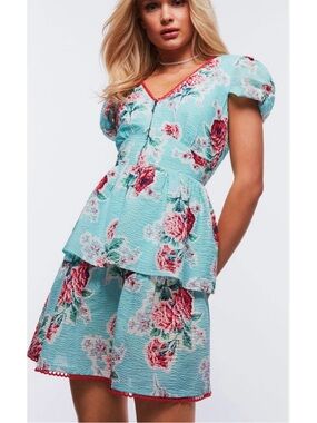 Betsey Johnson Time For Tea Tiered Tea Dress in Pastel Turquoise Size XL